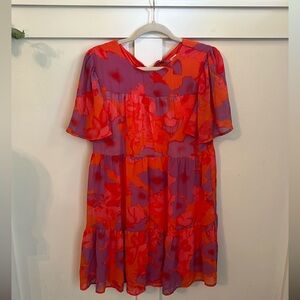 Jodifl Orange and Purple Watercolor Floral Dress